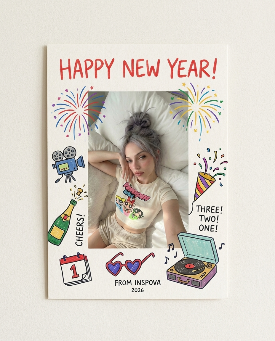 Hand-drawn Doodle-style New Year greeting Card